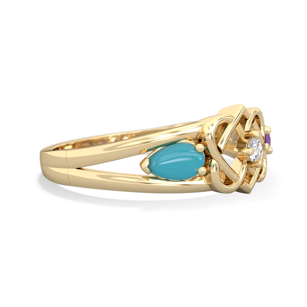 Turquoise Hearts Intertwined 14K Yellow Gold ring R5880