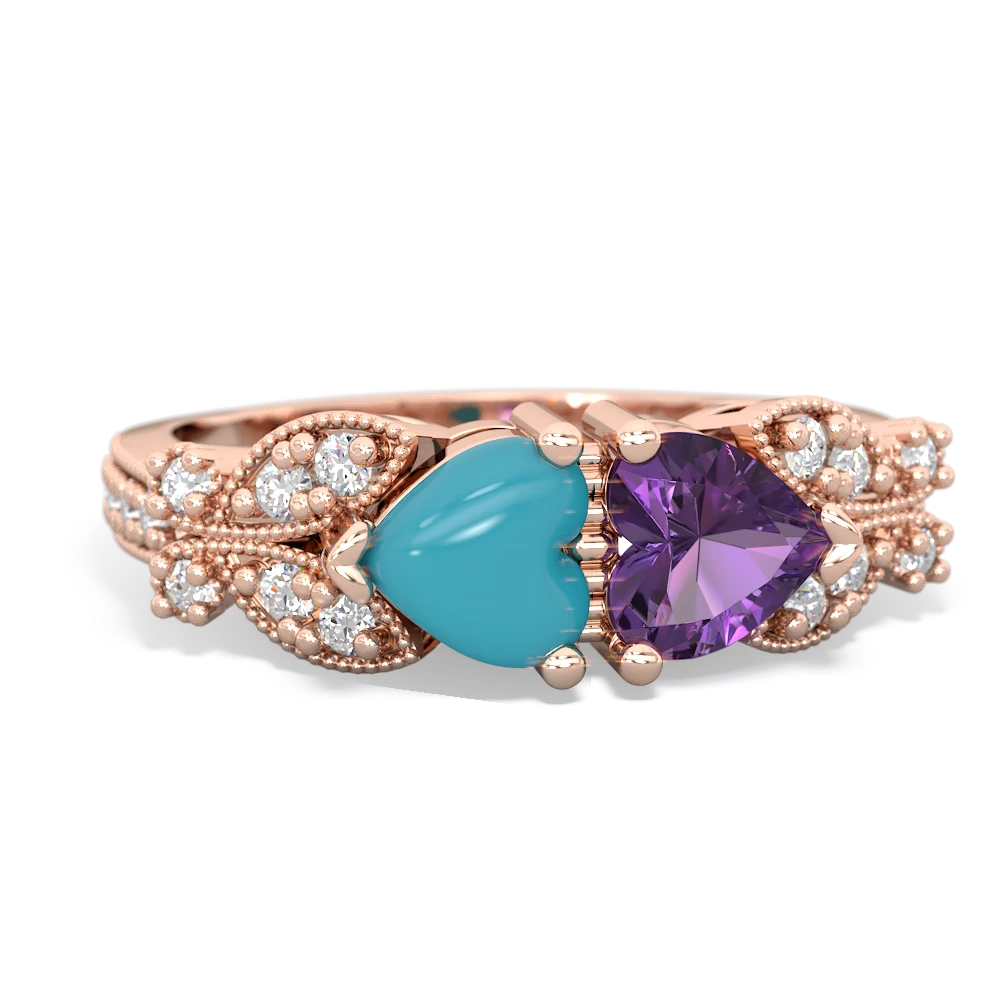 Turquoise Diamond Butterflies 14K Rose Gold ring R5601