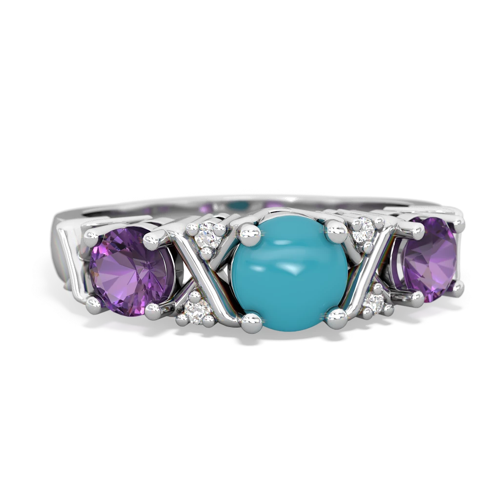 Turquoise Hugs And Kisses 14K White Gold ring R5016