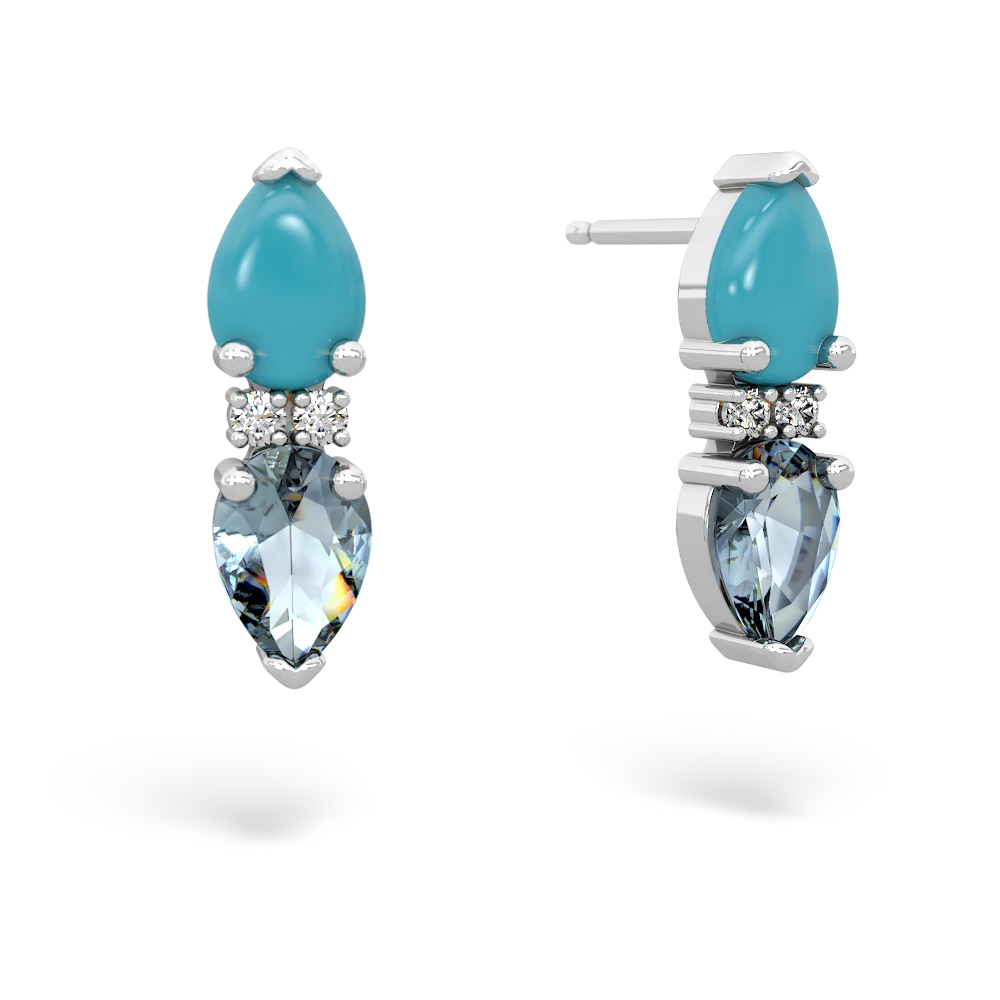 Turquoise Bowtie Drop 14K White Gold earrings E0865