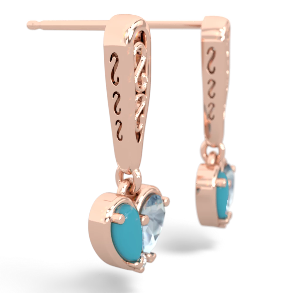 Turquoise Filligree Heart 14K Rose Gold earrings E5070