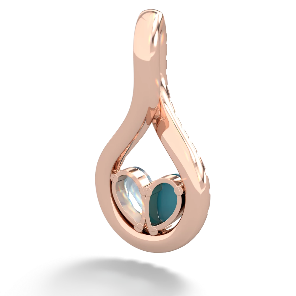 Turquoise Pave Twist 'One Heart' 14K Rose Gold pendant P5360