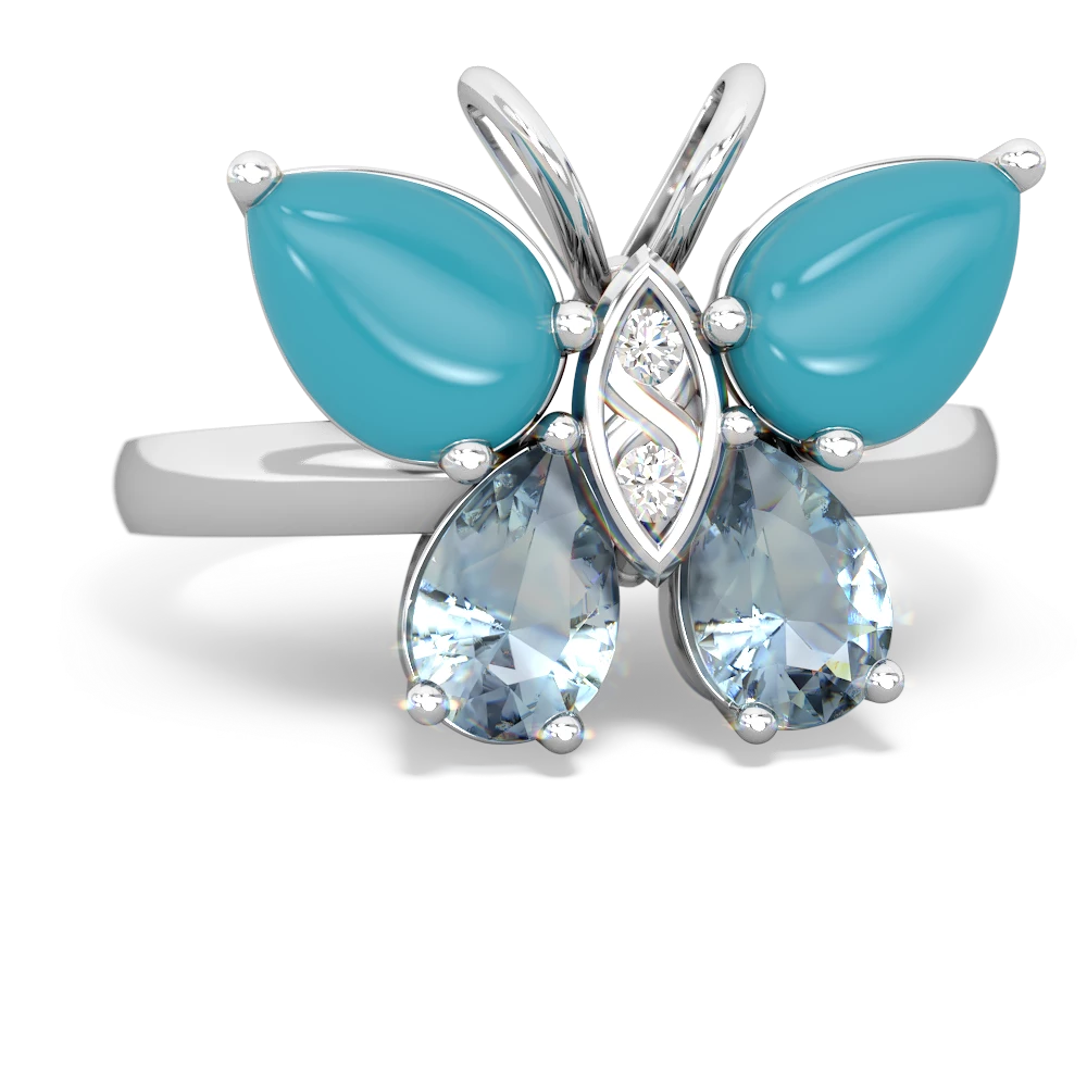 Turquoise Butterfly 14K White Gold ring R2215