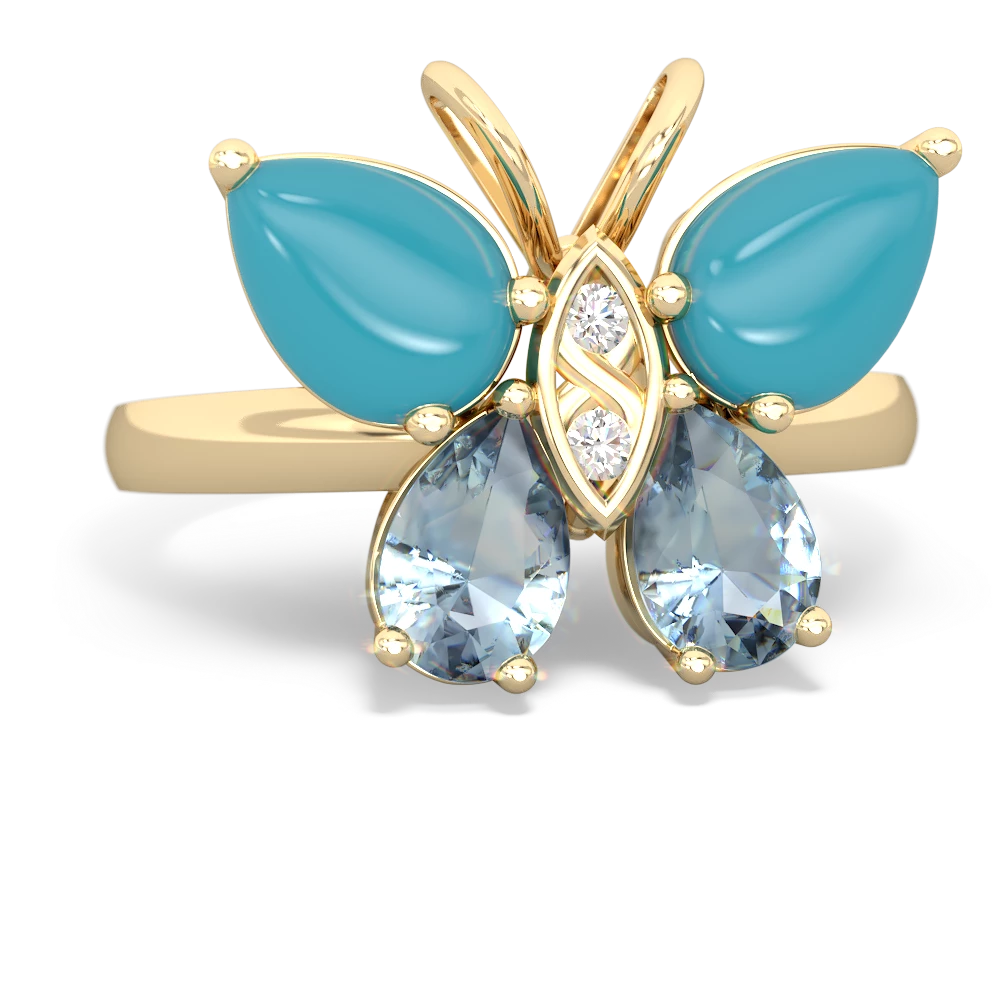 Turquoise Butterfly 14K Yellow Gold ring R2215