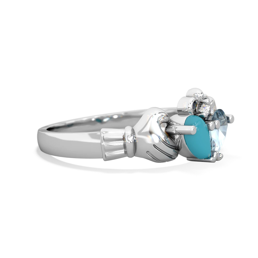 Turquoise 'Our Heart' Claddagh 14K White Gold ring R2388