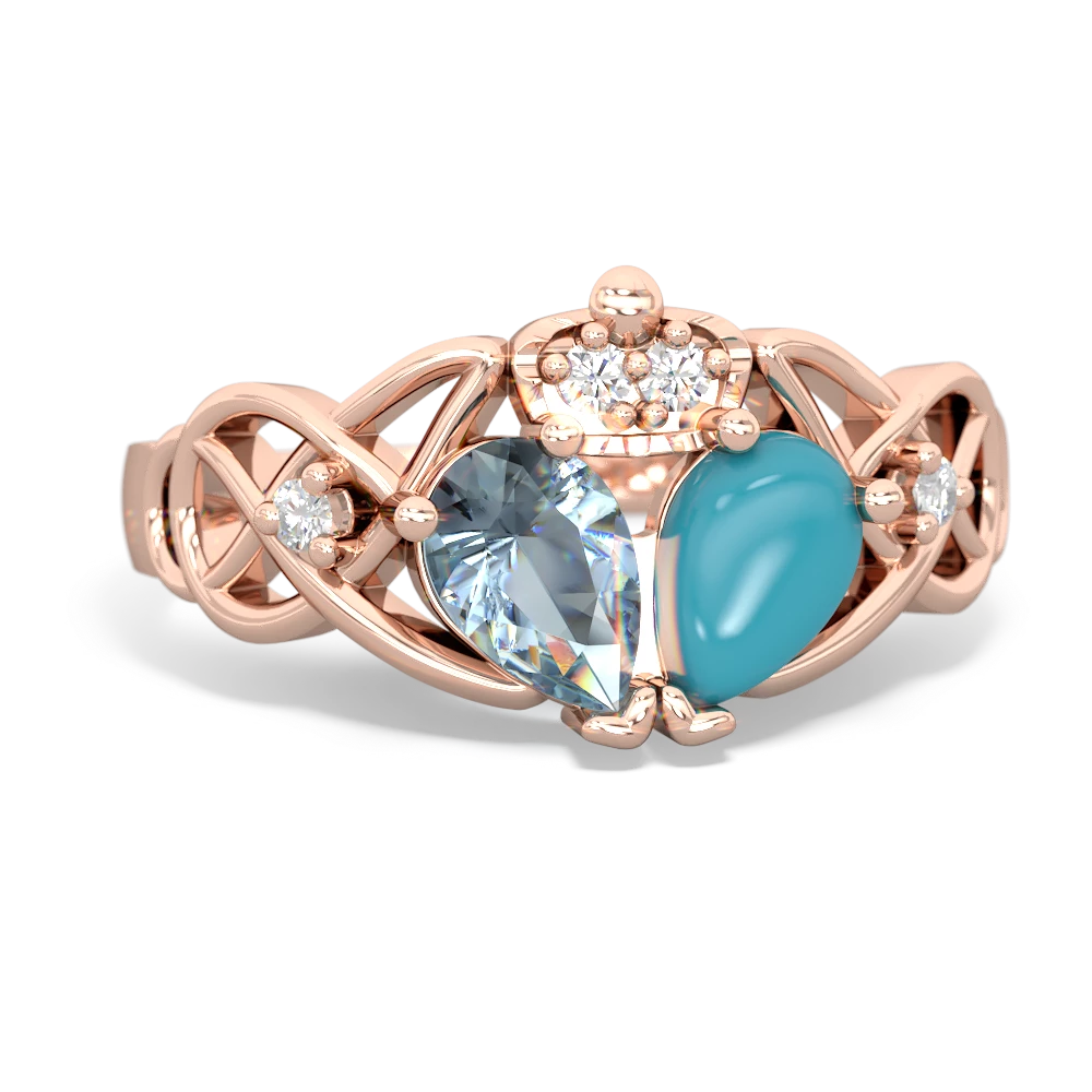 Turquoise 'One Heart' Celtic Knot Claddagh 14K Rose Gold ring R5322