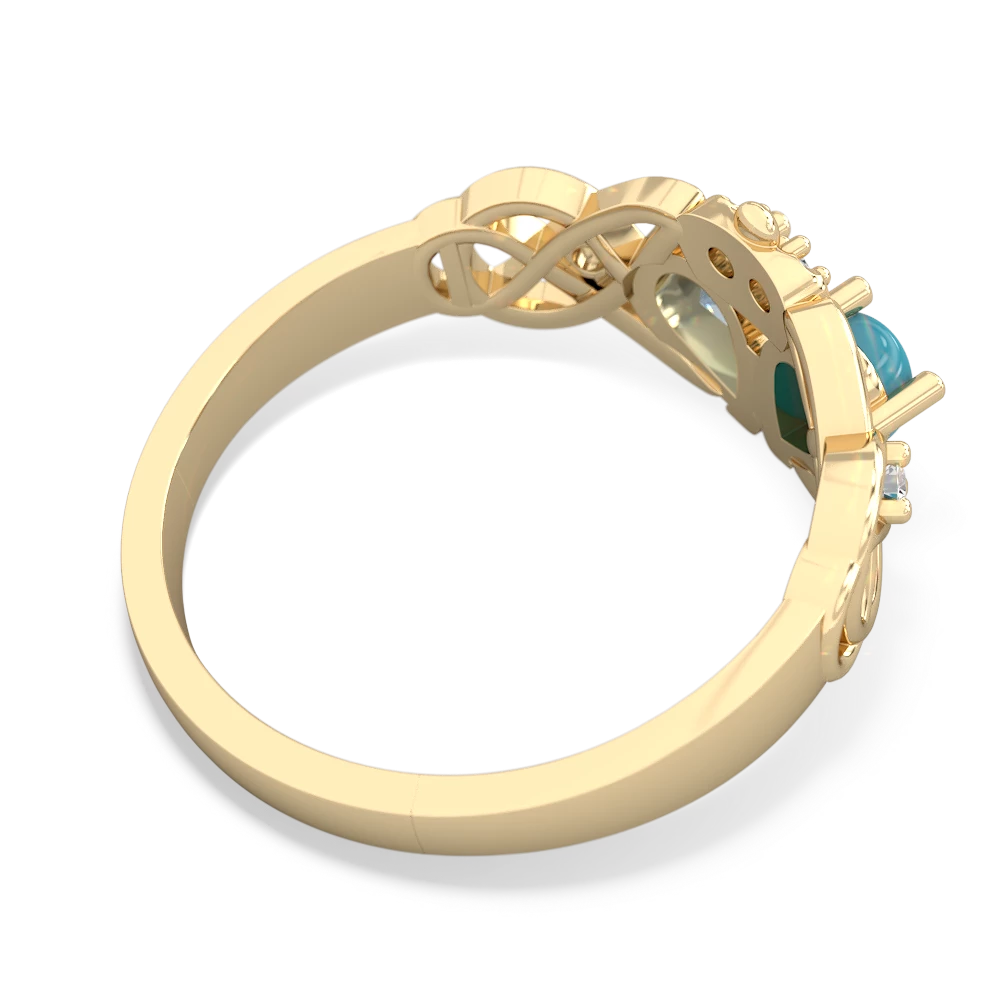 Turquoise 'One Heart' Celtic Knot Claddagh 14K Yellow Gold ring R5322