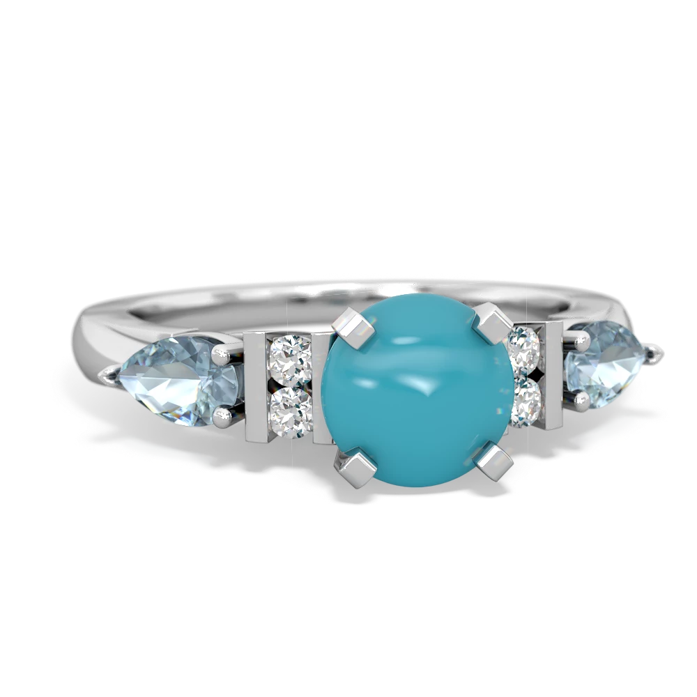 Turquoise 6Mm Round Eternal Embrace Engagement 14K White Gold ring R2005