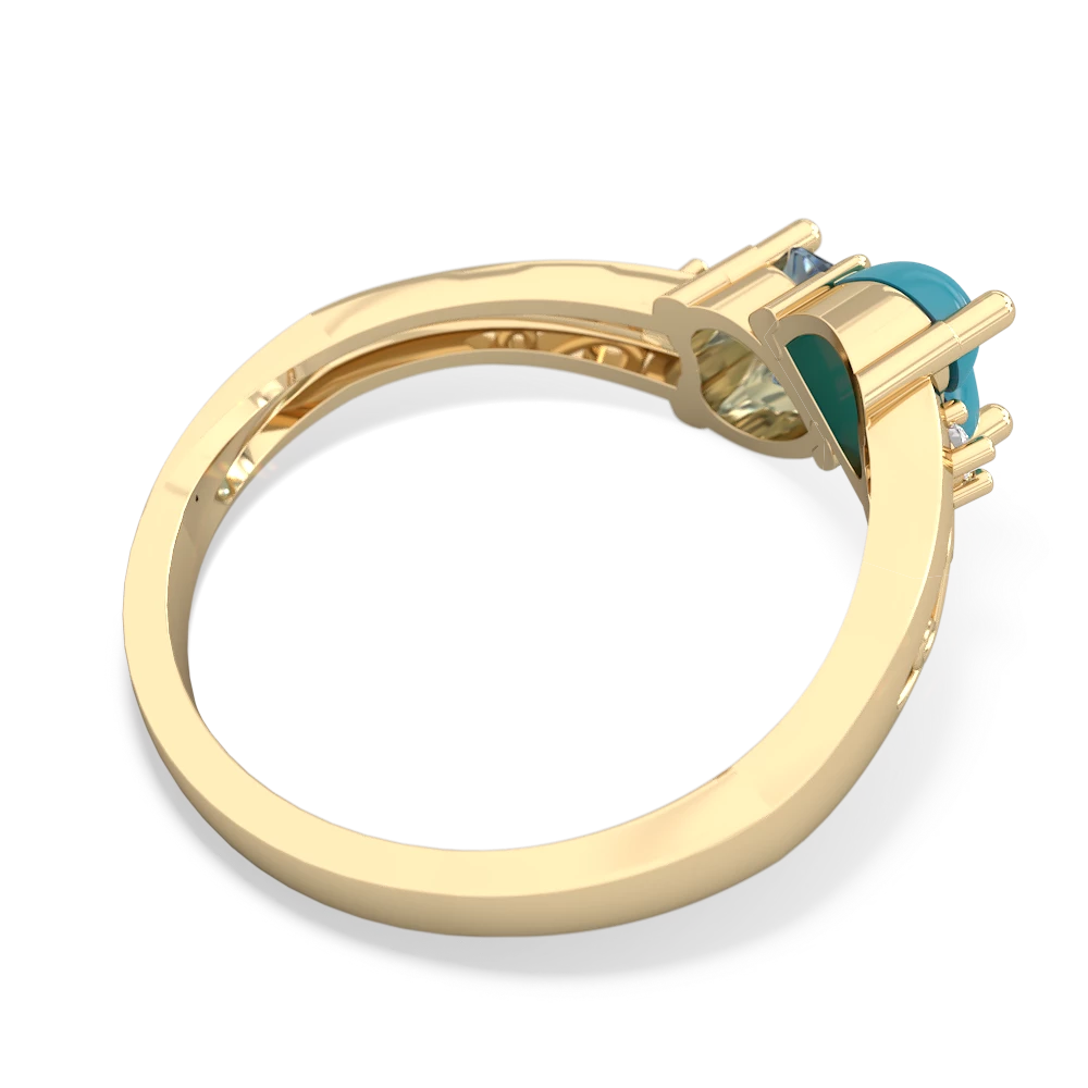 Turquoise Snuggling Hearts 14K Yellow Gold ring R2178