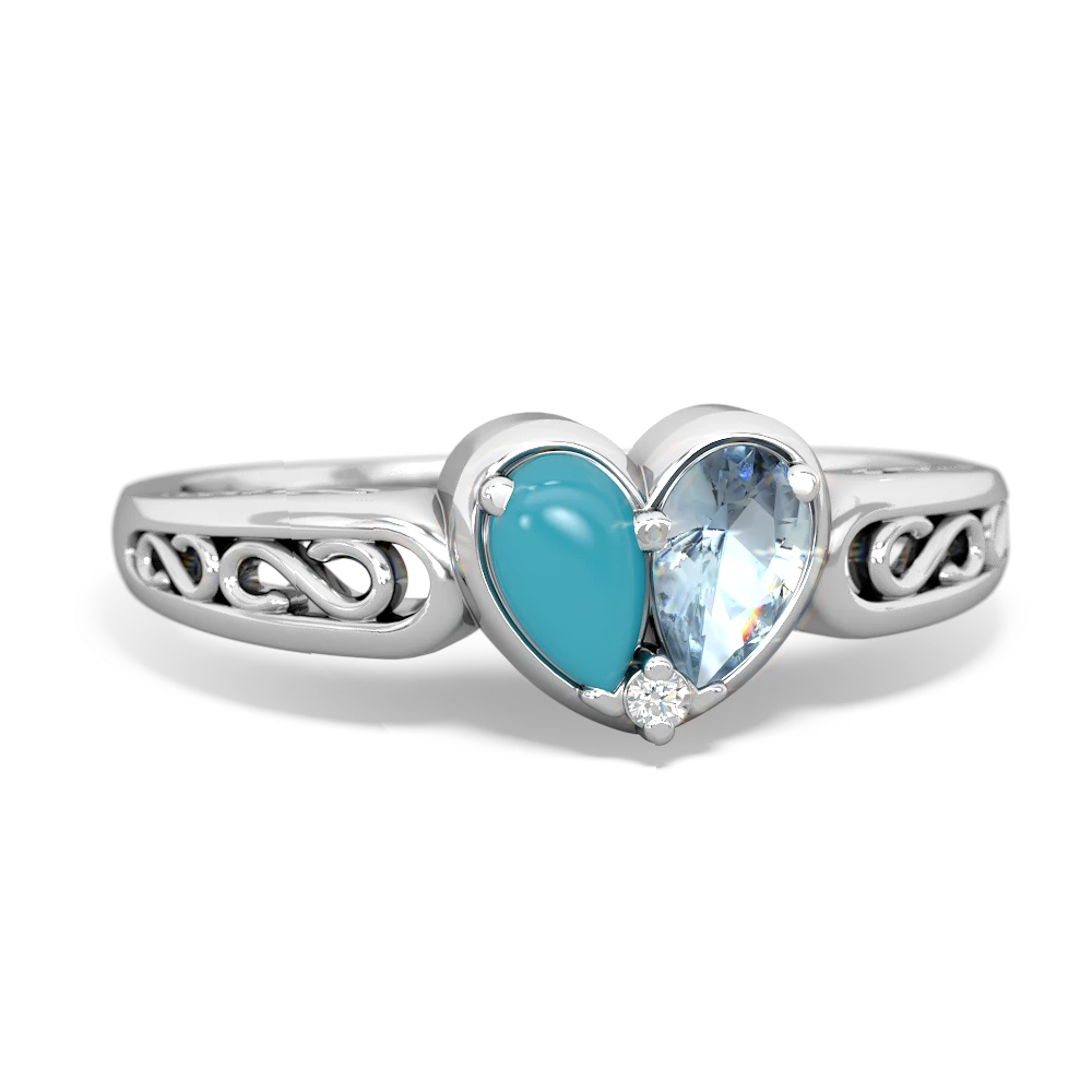 Turquoise Filligree 'One Heart' 14K White Gold ring R5070