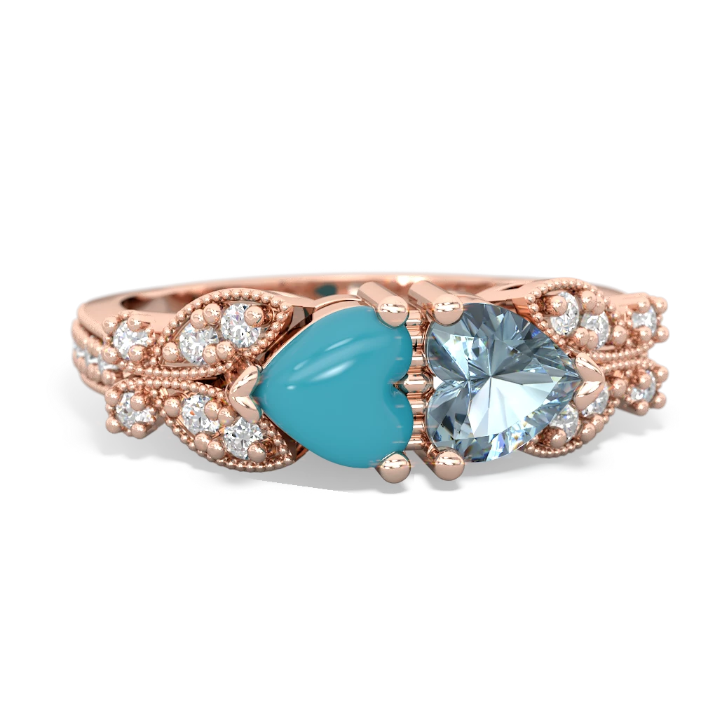 Turquoise Diamond Butterflies 14K Rose Gold ring R5601