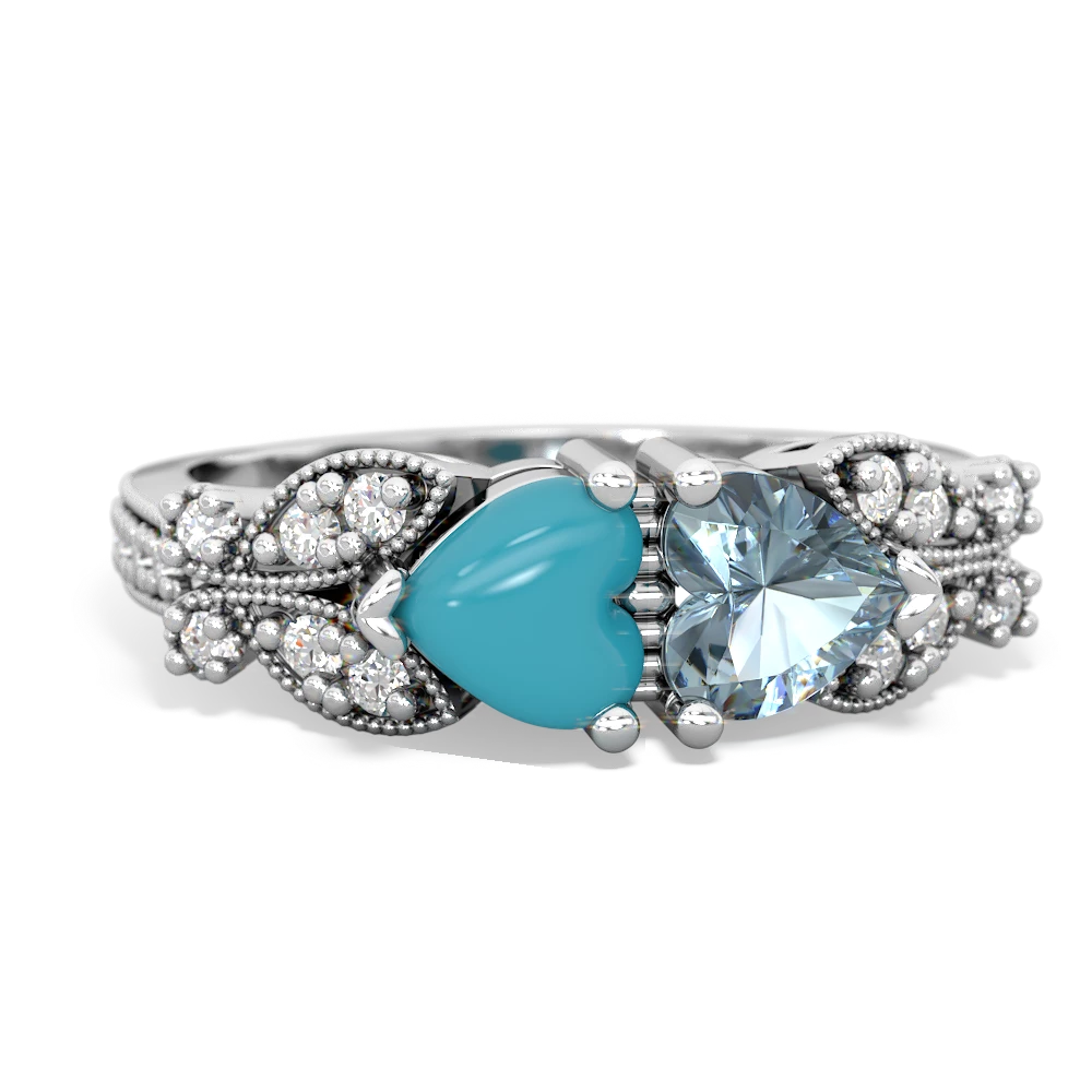 Turquoise Diamond Butterflies 14K White Gold ring R5601