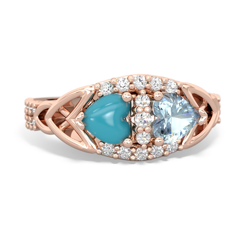 Turquoise Sparkling Celtic Knot 14K Rose Gold ring R2645