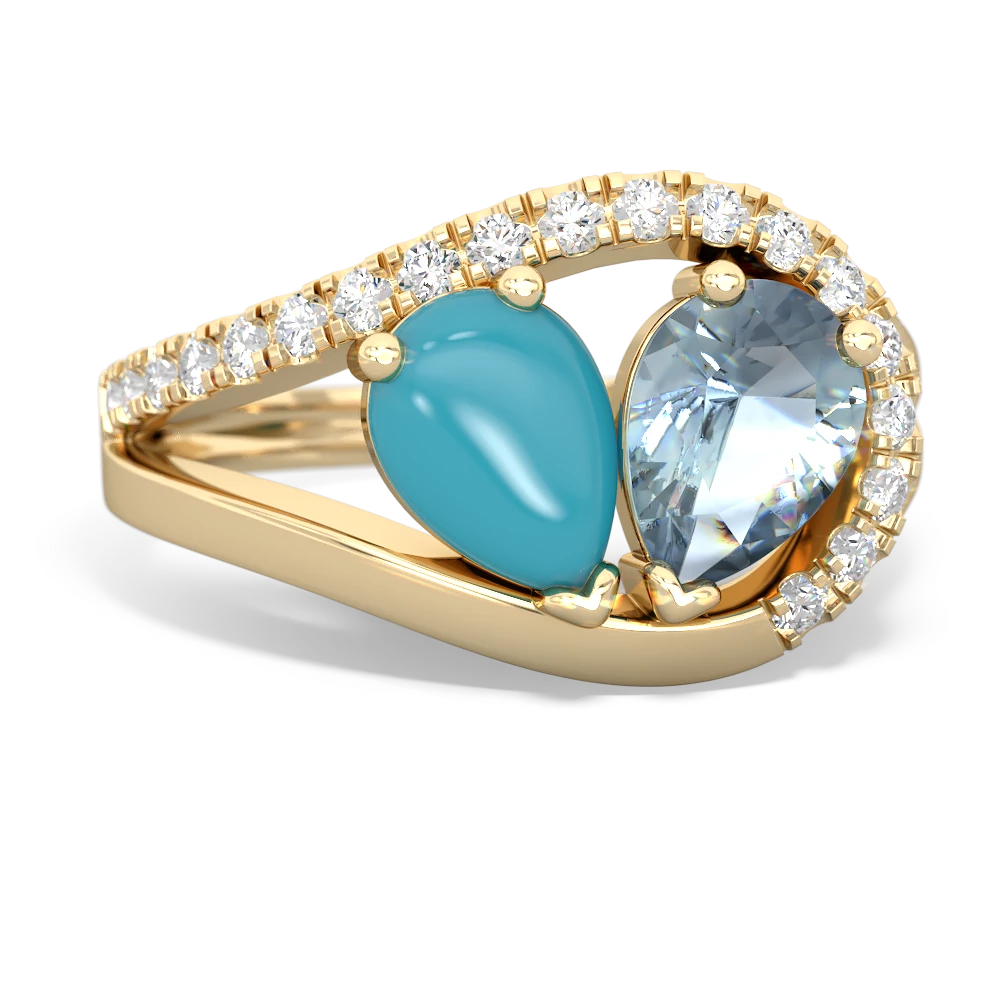 Turquoise Nestled Heart Keepsake 14K Yellow Gold ring R5650