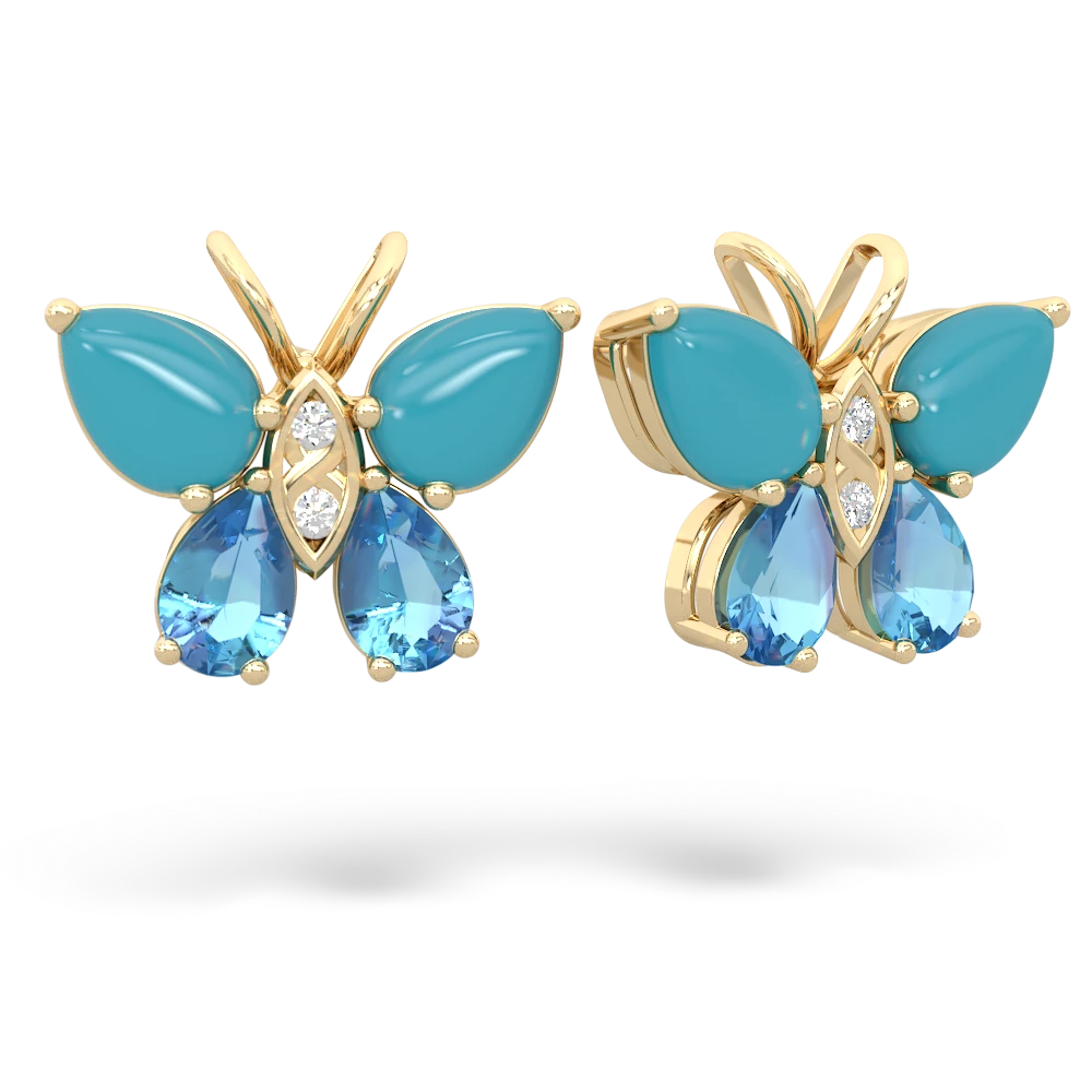 Turquoise Butterfly 14K Yellow Gold earrings E2215