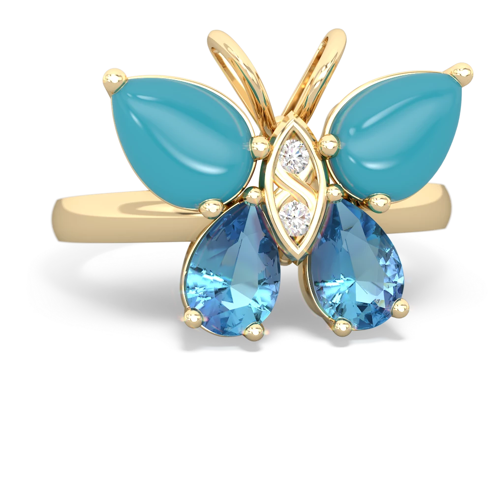 Turquoise Butterfly 14K Yellow Gold ring R2215