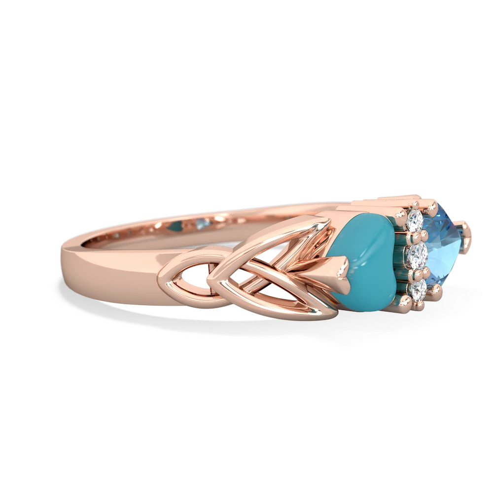 Turquoise Celtic Knot Double Heart 14K Rose Gold ring R5040