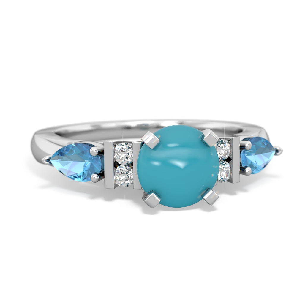 Turquoise 6Mm Round Eternal Embrace Engagement 14K White Gold ring R2005