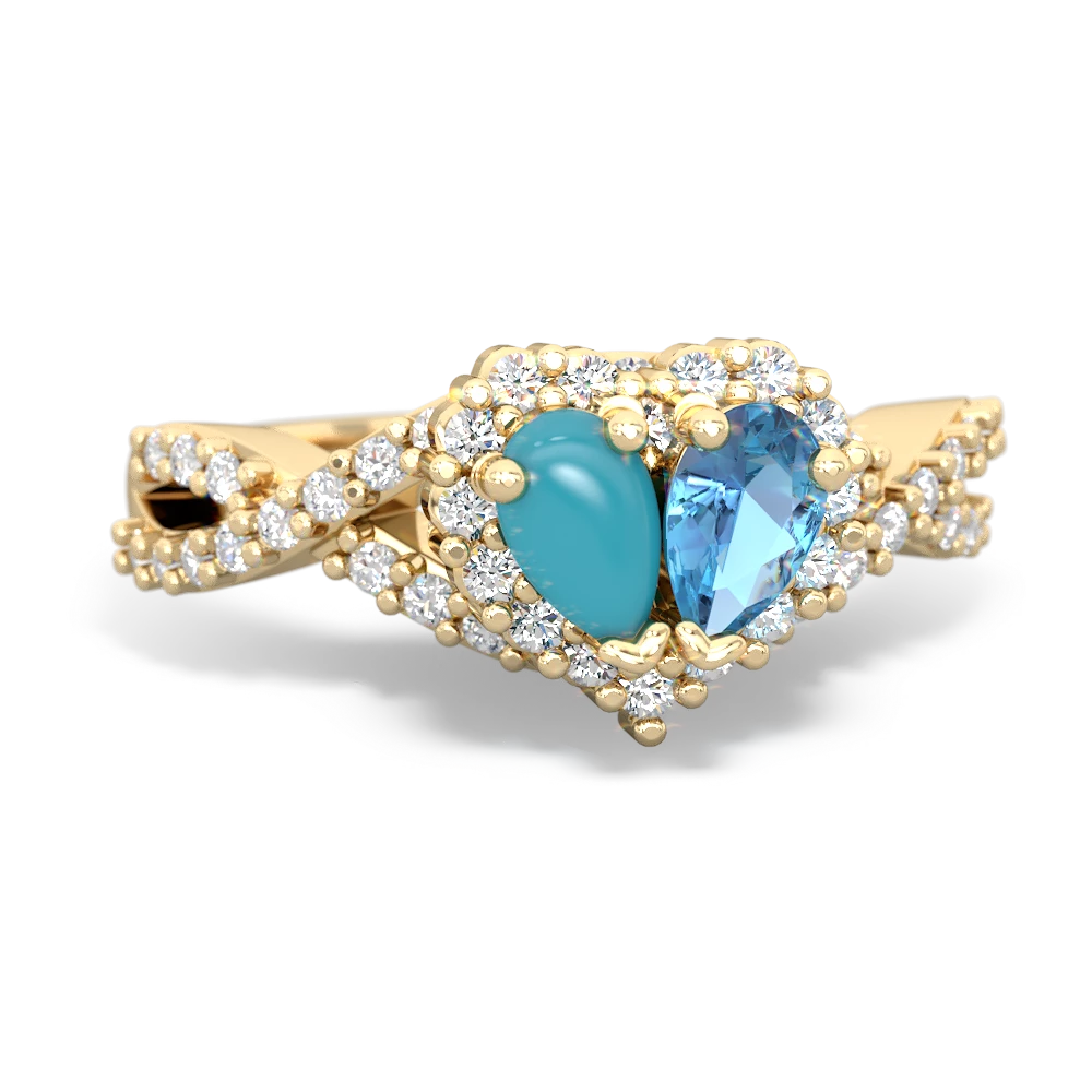 Turquoise Diamond Twist 'One Heart' 14K Yellow Gold ring R2640HRT