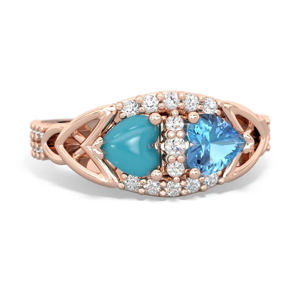 Turquoise Sparkling Celtic Knot 14K Rose Gold ring R2645