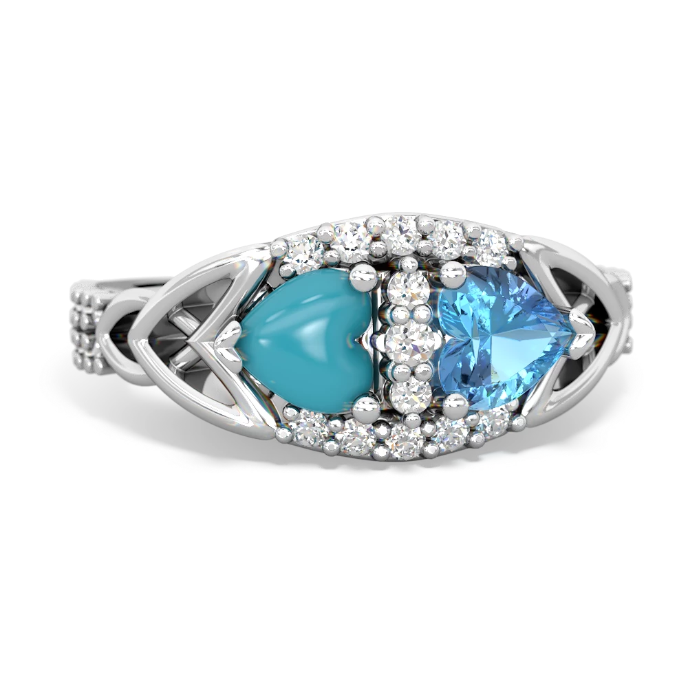 Turquoise Sparkling Celtic Knot 14K White Gold ring R2645