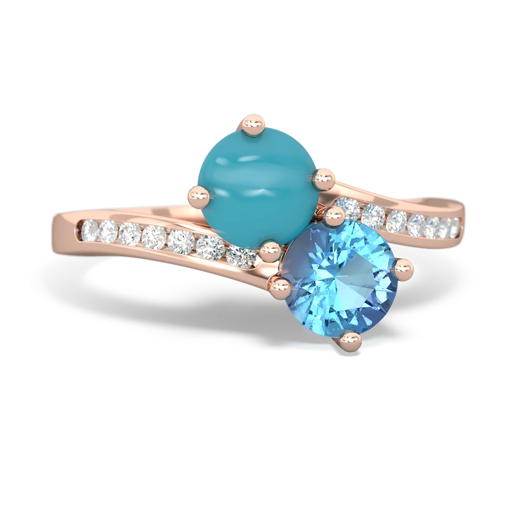 Turquoise Channel Set Two Stone 14K Rose Gold ring R5303