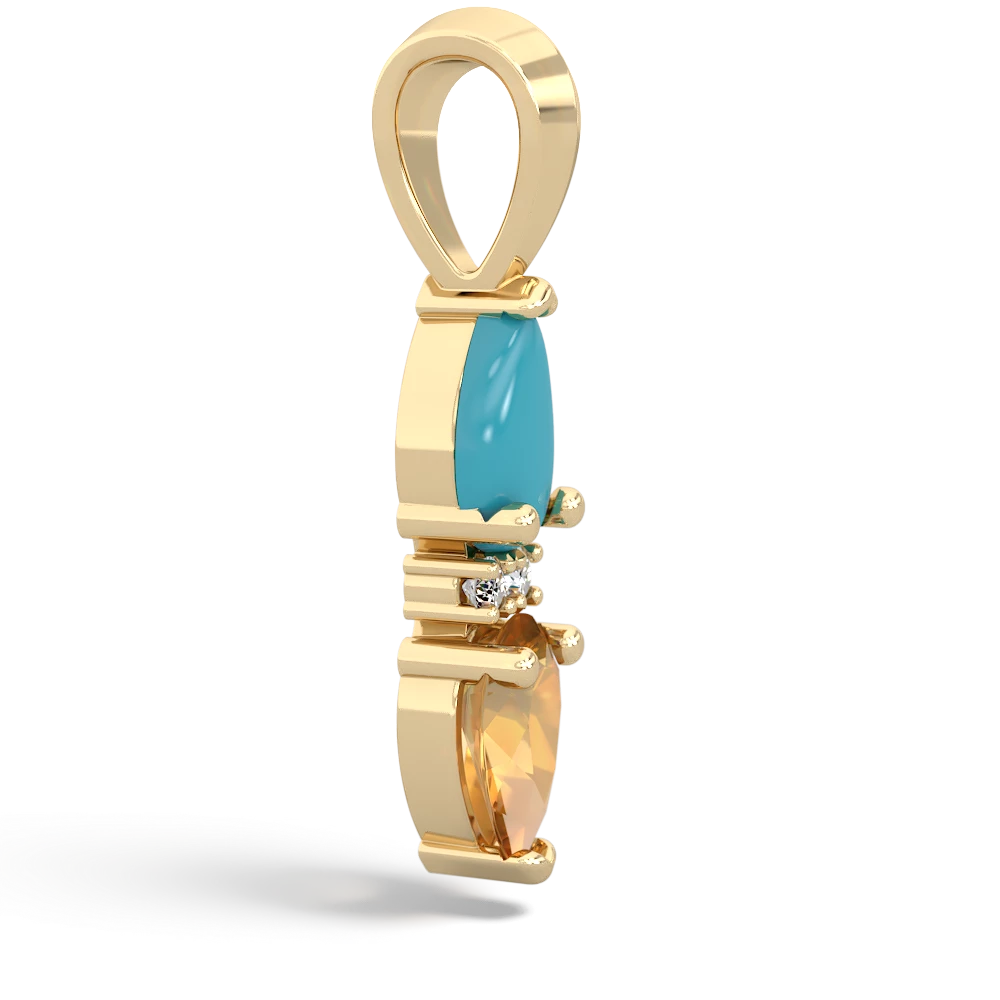 Turquoise Bowtie Drop 14K Yellow Gold pendant P0865