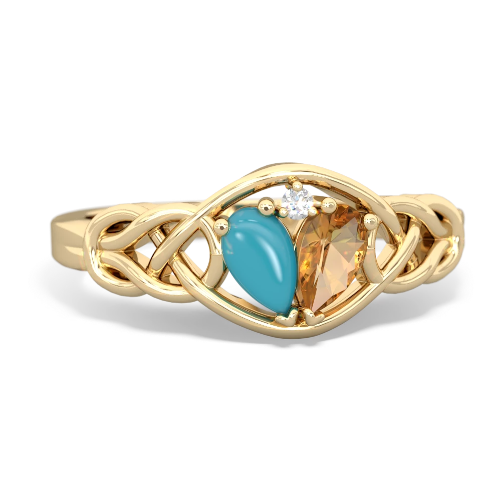 Turquoise Celtic Love Knot 14K Yellow Gold ring R5420