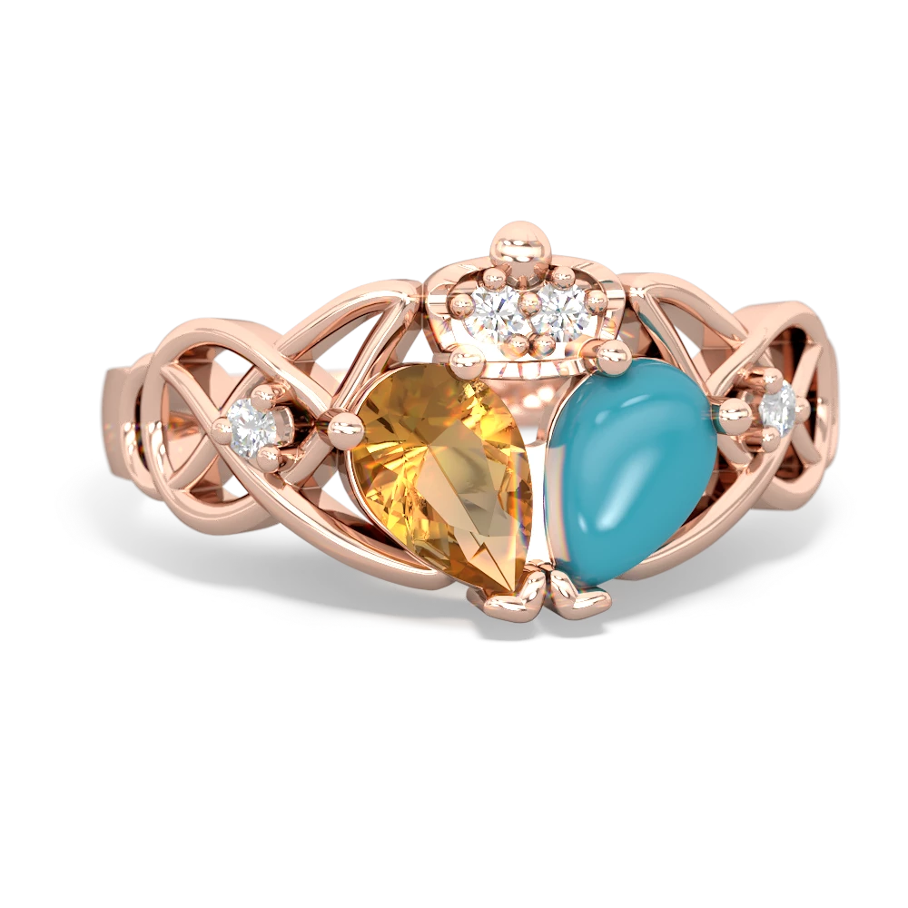 Turquoise 'One Heart' Celtic Knot Claddagh 14K Rose Gold ring R5322