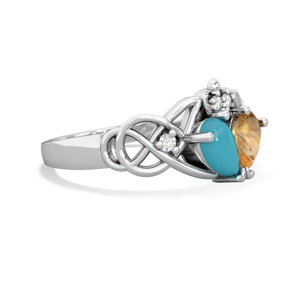 Turquoise 'One Heart' Celtic Knot Claddagh 14K White Gold ring R5322