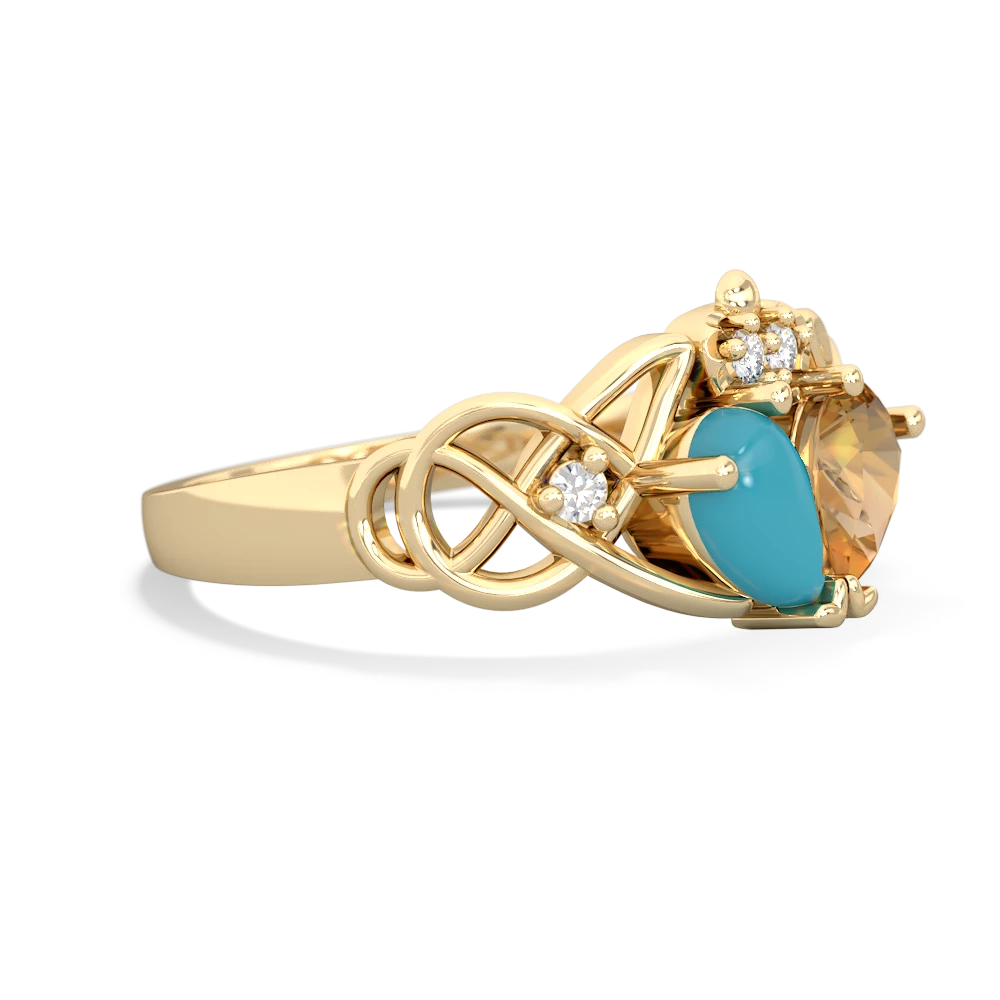 Turquoise 'One Heart' Celtic Knot Claddagh 14K Yellow Gold ring R5322