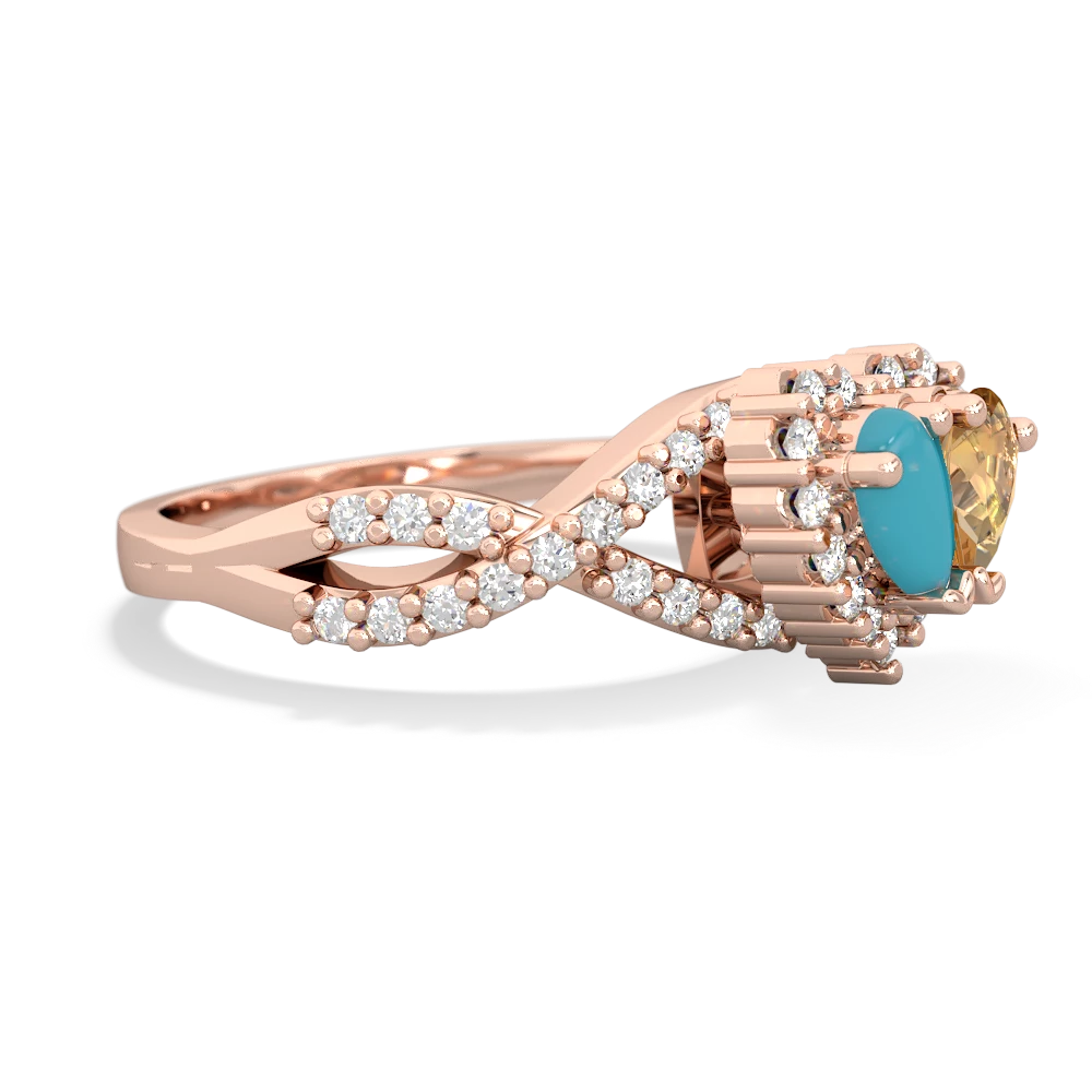 Turquoise Diamond Twist 'One Heart' 14K Rose Gold ring R2640HRT