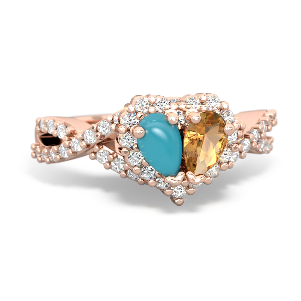 Turquoise Diamond Twist 'One Heart' 14K Rose Gold ring R2640HRT