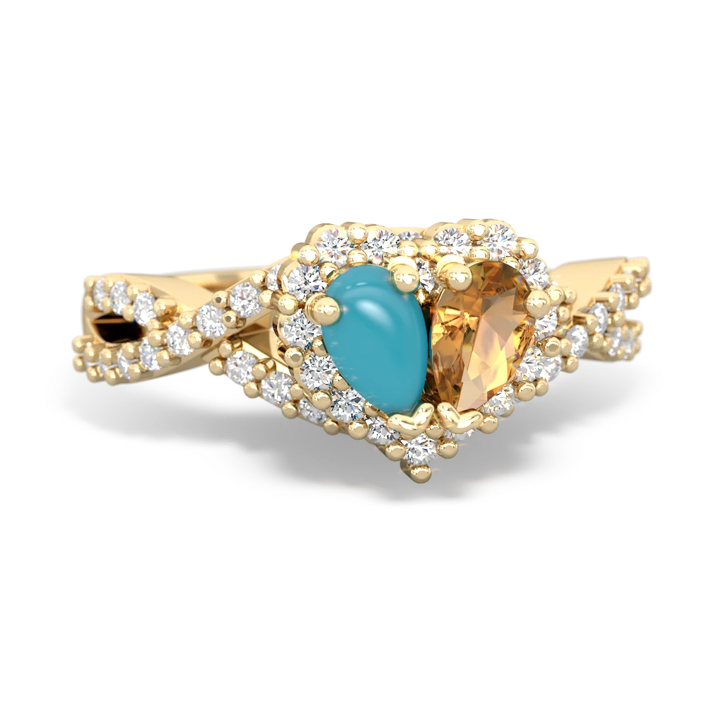 Turquoise Diamond Twist 'One Heart' 14K Yellow Gold ring R2640HRT