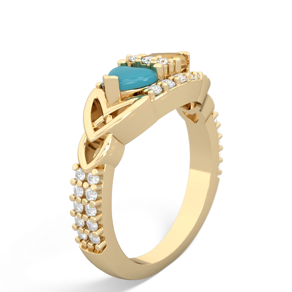 Turquoise Sparkling Celtic Knot 14K Yellow Gold ring R2645