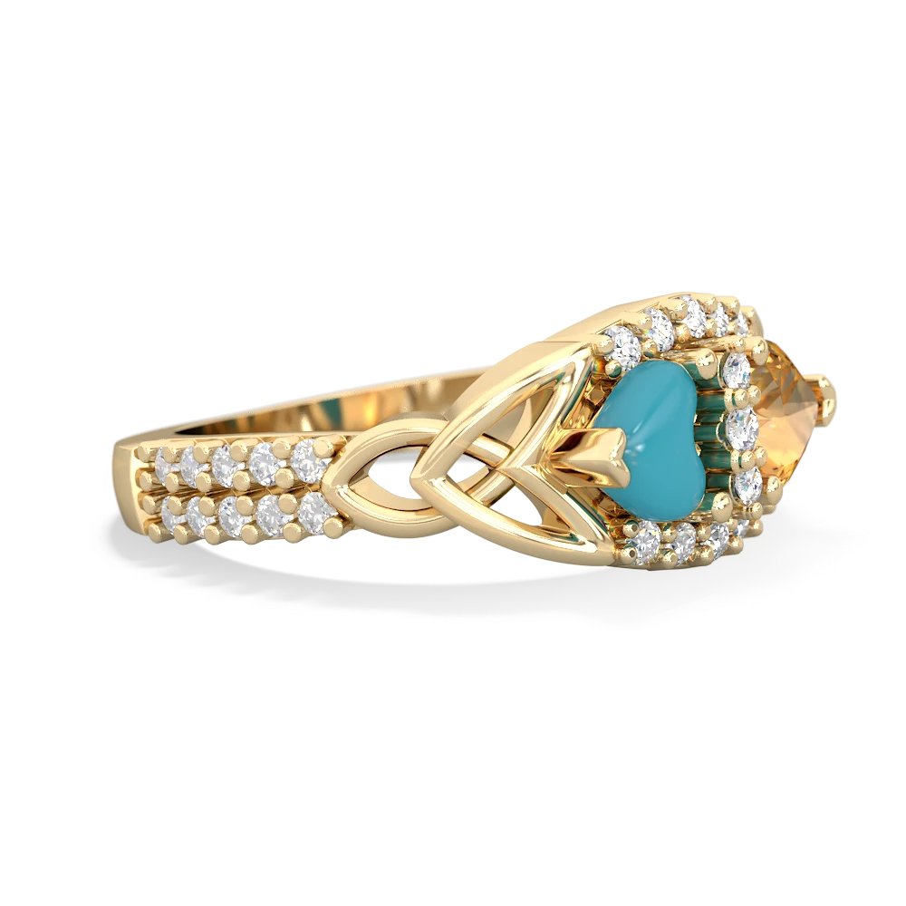 Turquoise Sparkling Celtic Knot 14K Yellow Gold ring R2645