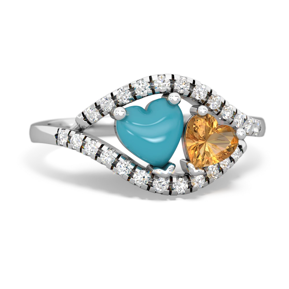 Turquoise Mother And Child 14K White Gold ring R3010