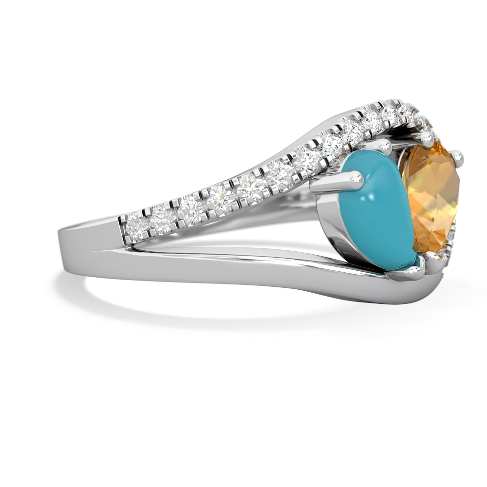 Turquoise Nestled Heart Keepsake 14K White Gold ring R5650