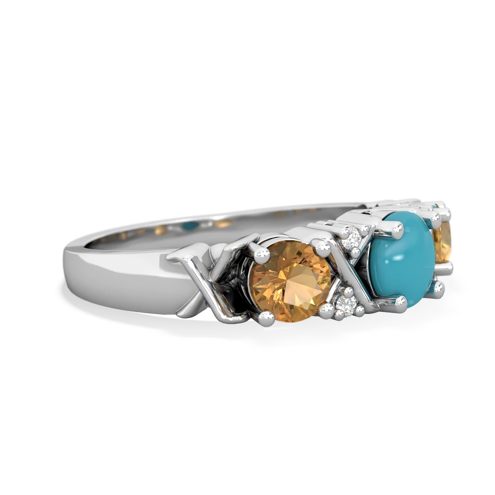 Turquoise Hugs And Kisses 14K White Gold ring R5016