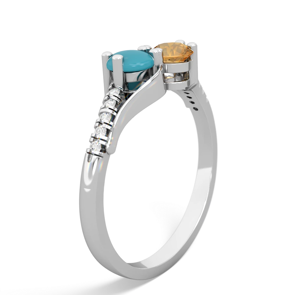 Turquoise Infinity Pave Two Stone 14K White Gold ring R5285