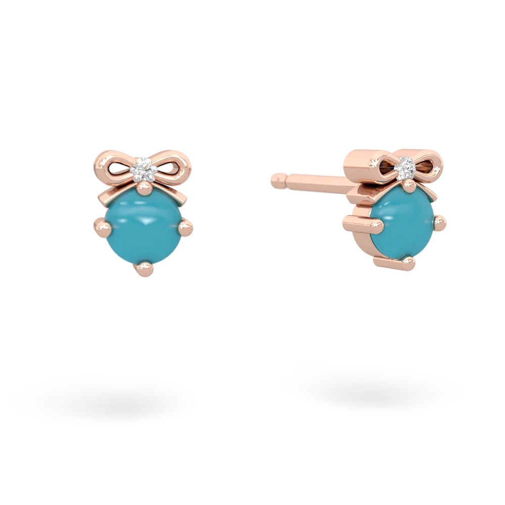 Turquoise Diamond Bows 14K Rose Gold earrings E7002