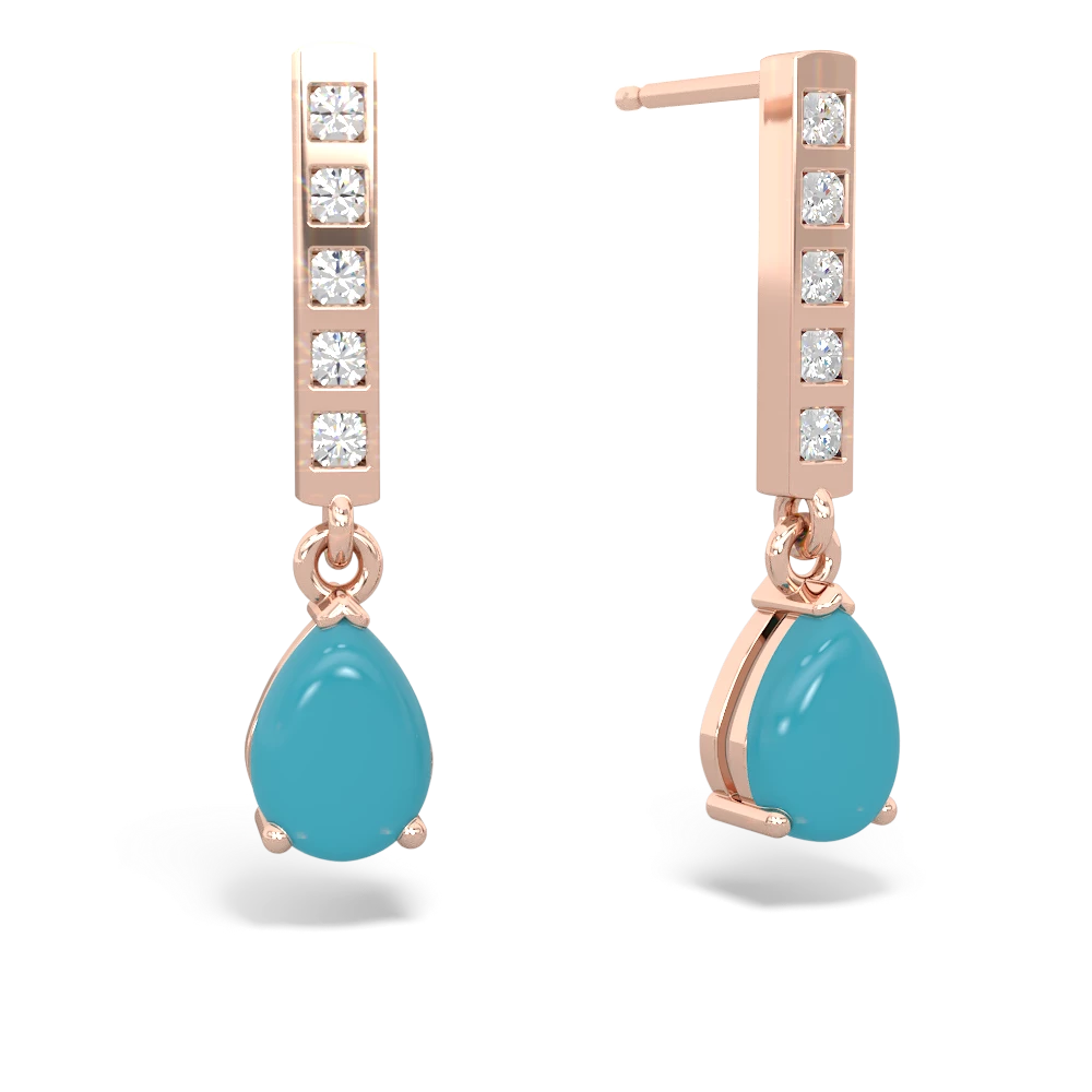 Turquoise Art Deco Diamond Drop 14K Rose Gold earrings E5324