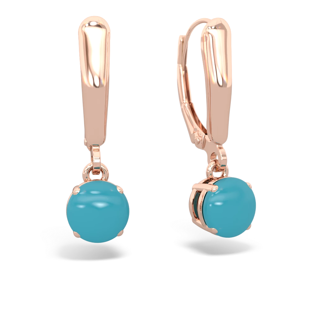 Turquoise 6Mm  Round Lever Back 14K Rose Gold earrings E2786