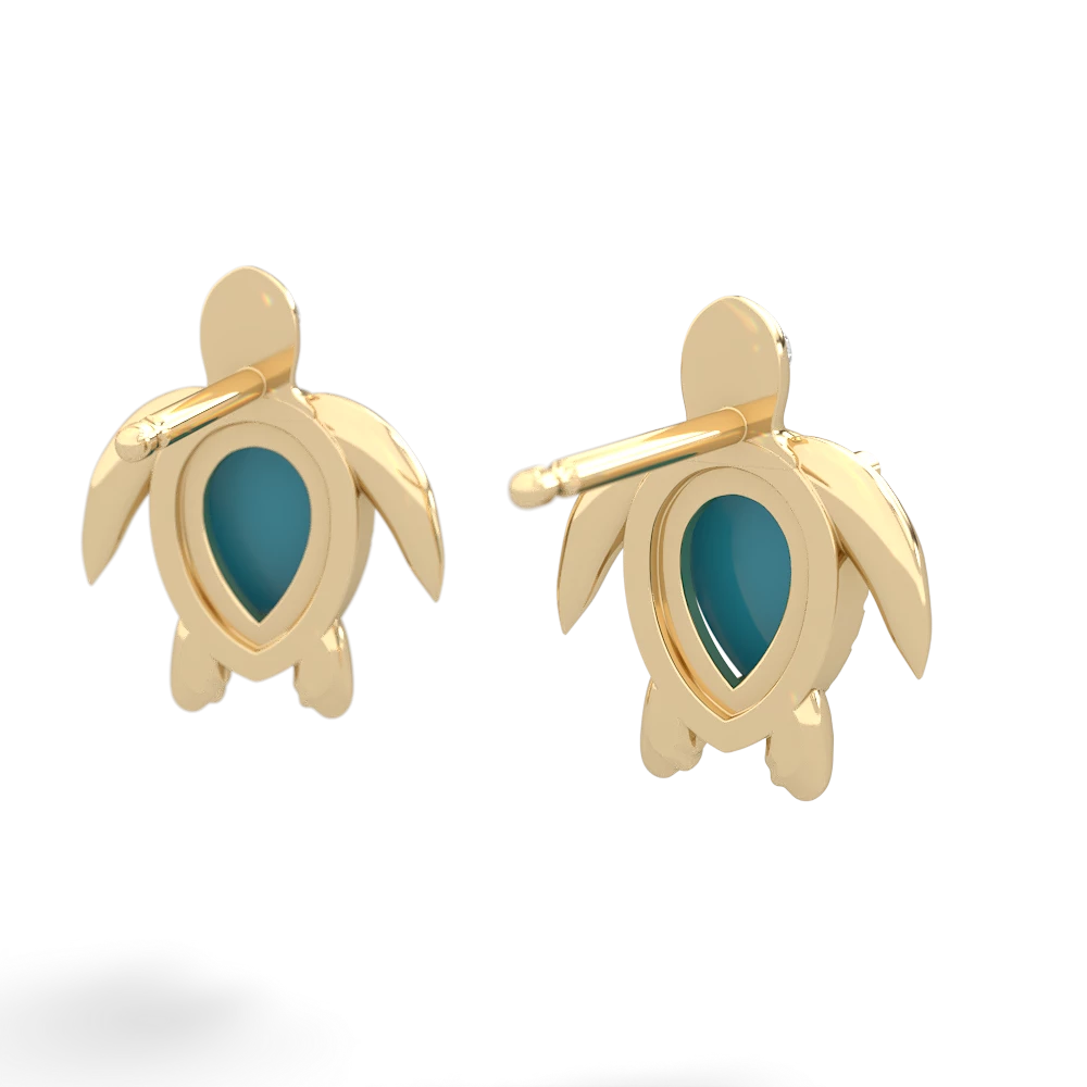 Turquoise Baby Sea Turtle 14K Yellow Gold earrings E5241