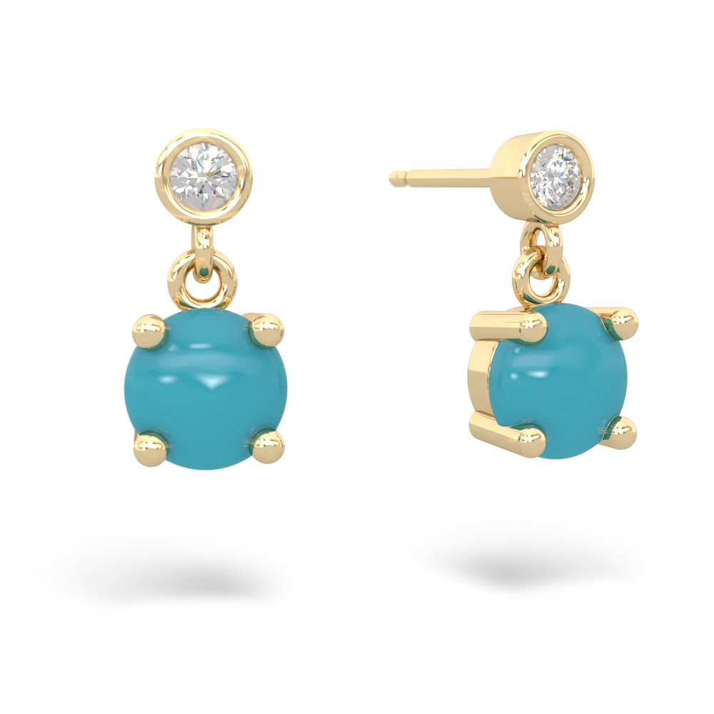 Turquoise Diamond Drop 6Mm Round 14K Yellow Gold earrings E1986