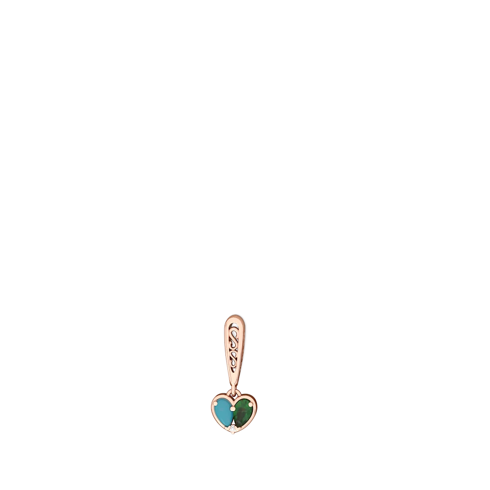 Turquoise Filligree Heart 14K Rose Gold earrings E5070