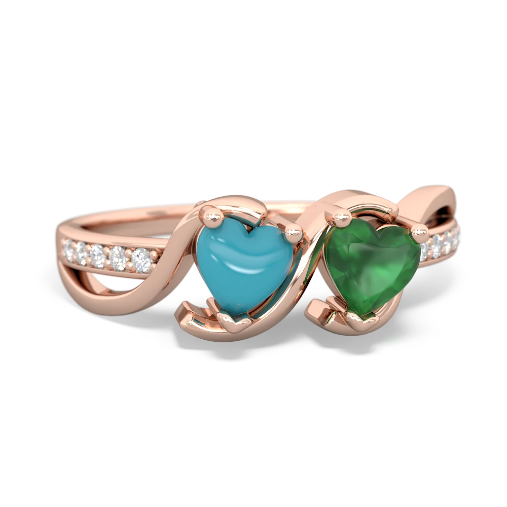 Turquoise Side By Side 14K Rose Gold ring R3090