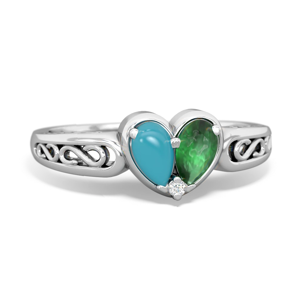 Turquoise Filligree 'One Heart' 14K White Gold ring R5070