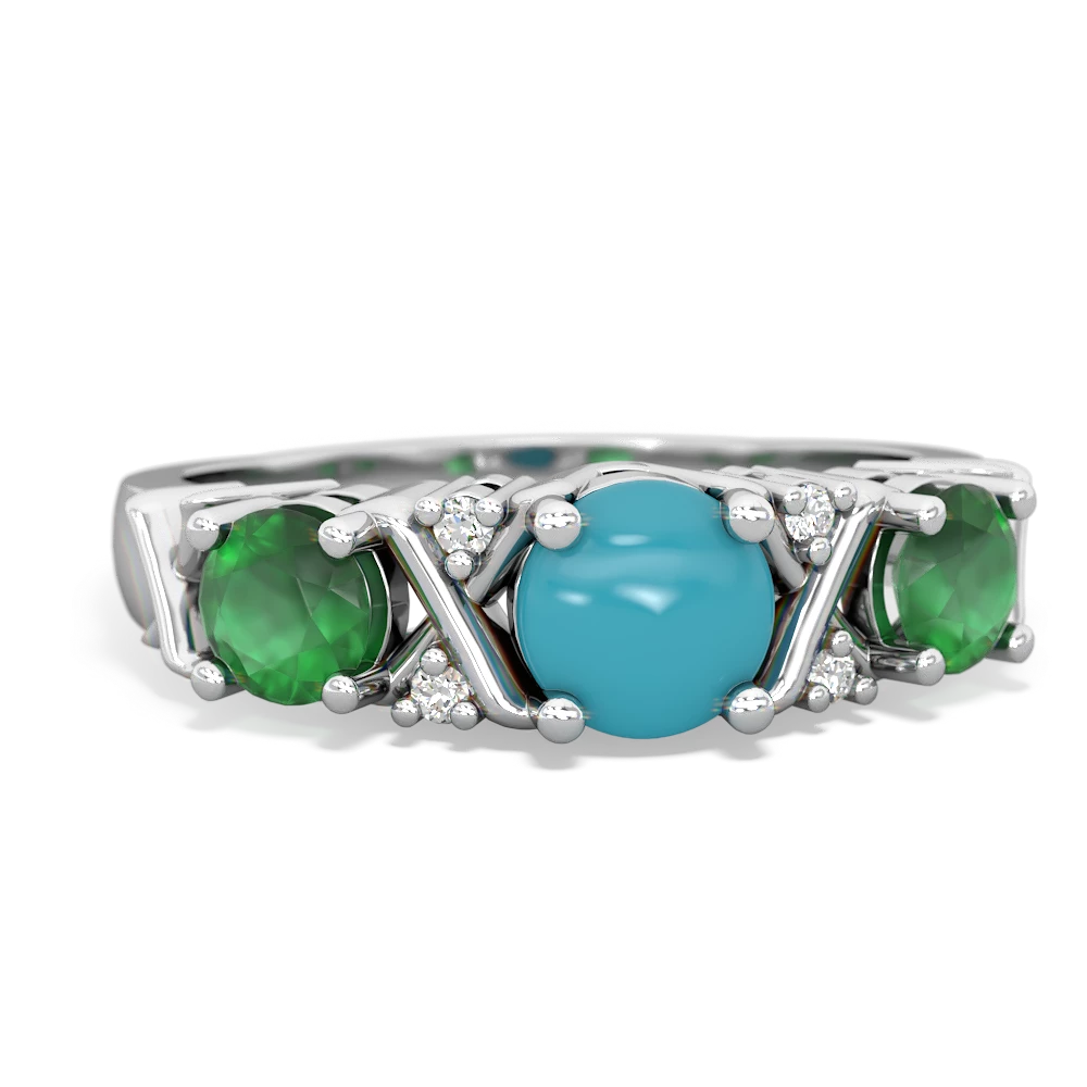 Turquoise Hugs And Kisses 14K White Gold ring R5016