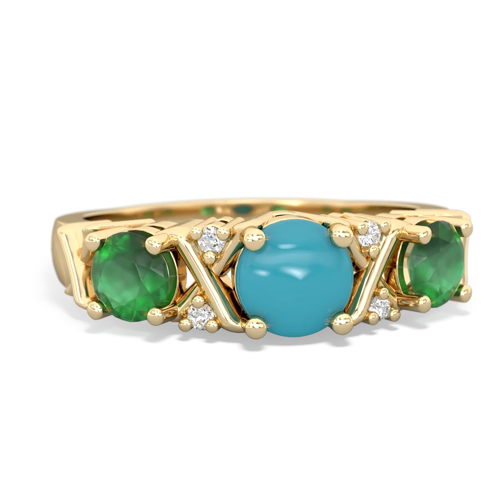 Turquoise Hugs And Kisses 14K Yellow Gold ring R5016